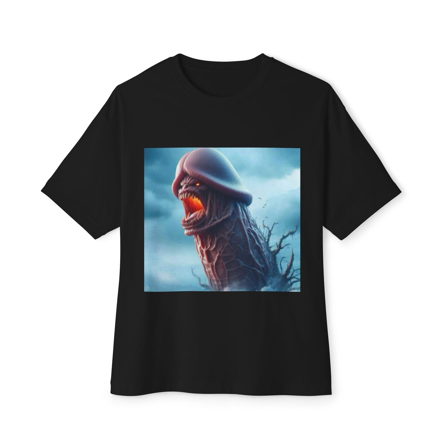 Gothic Horror Themed Oversized Tee, Unisex Boxy Shirt for Casual Wear, Unique Graphic Tee, Halloween Fashion, Streetwear Style