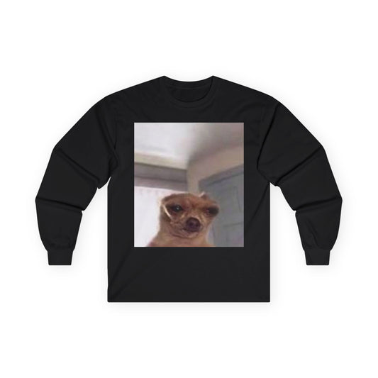 Funny Dog Meme Long Sleeve Tee, Gift for Dog Lovers, Unique Pet Owner Apparel, Casual Wear, Quirky Humor Shirt